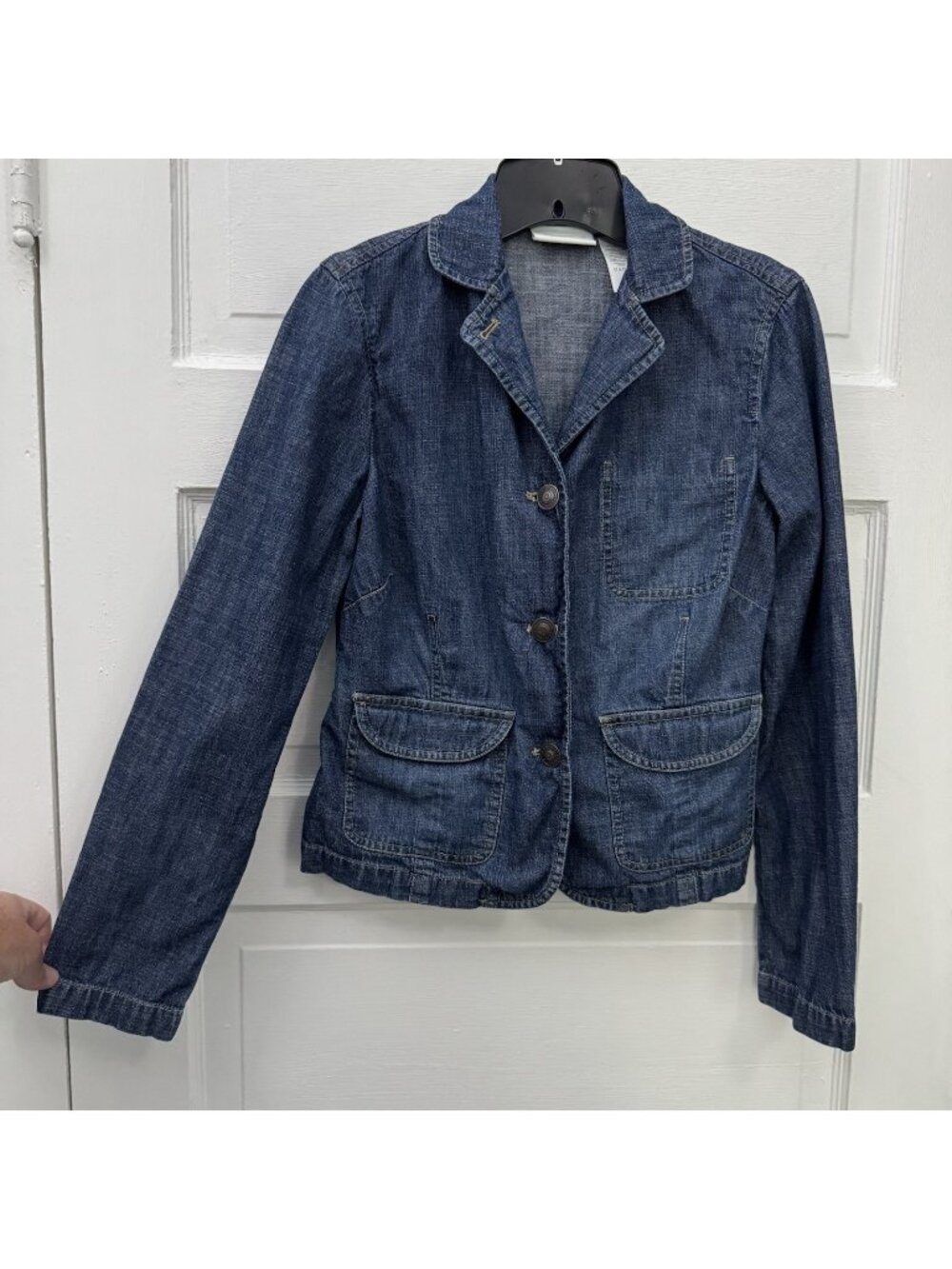 Liz Claiborne Women’s S Cotton Denim Blazer Blue 3 Button Utility Jacket